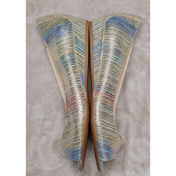 Alex Marie Rainbow Gold Metallic Peep Toe Wedges Womens Size 8 NEW - Picture 4 of 16